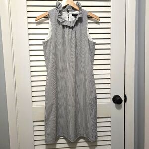 Banana Republic Searsucker Dress 4 Black & White Ruffle Collar EUC Like-…